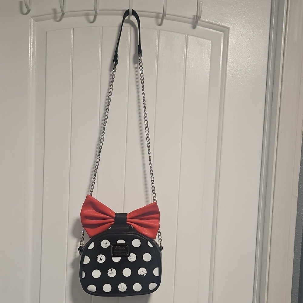 Loungefly Black and White Polka Dot Bag with Disney Charm